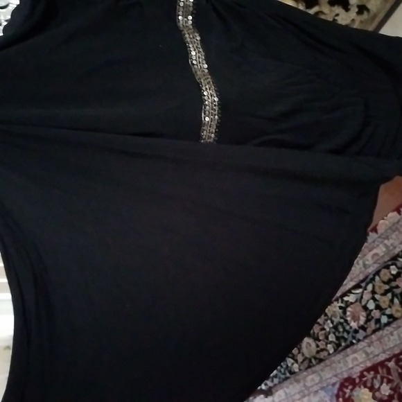 Cache. One-Shoulder, Cascading, Draped-Sleeve, Ruched Black Dress. Beaded Silky - Picture 7 of 16